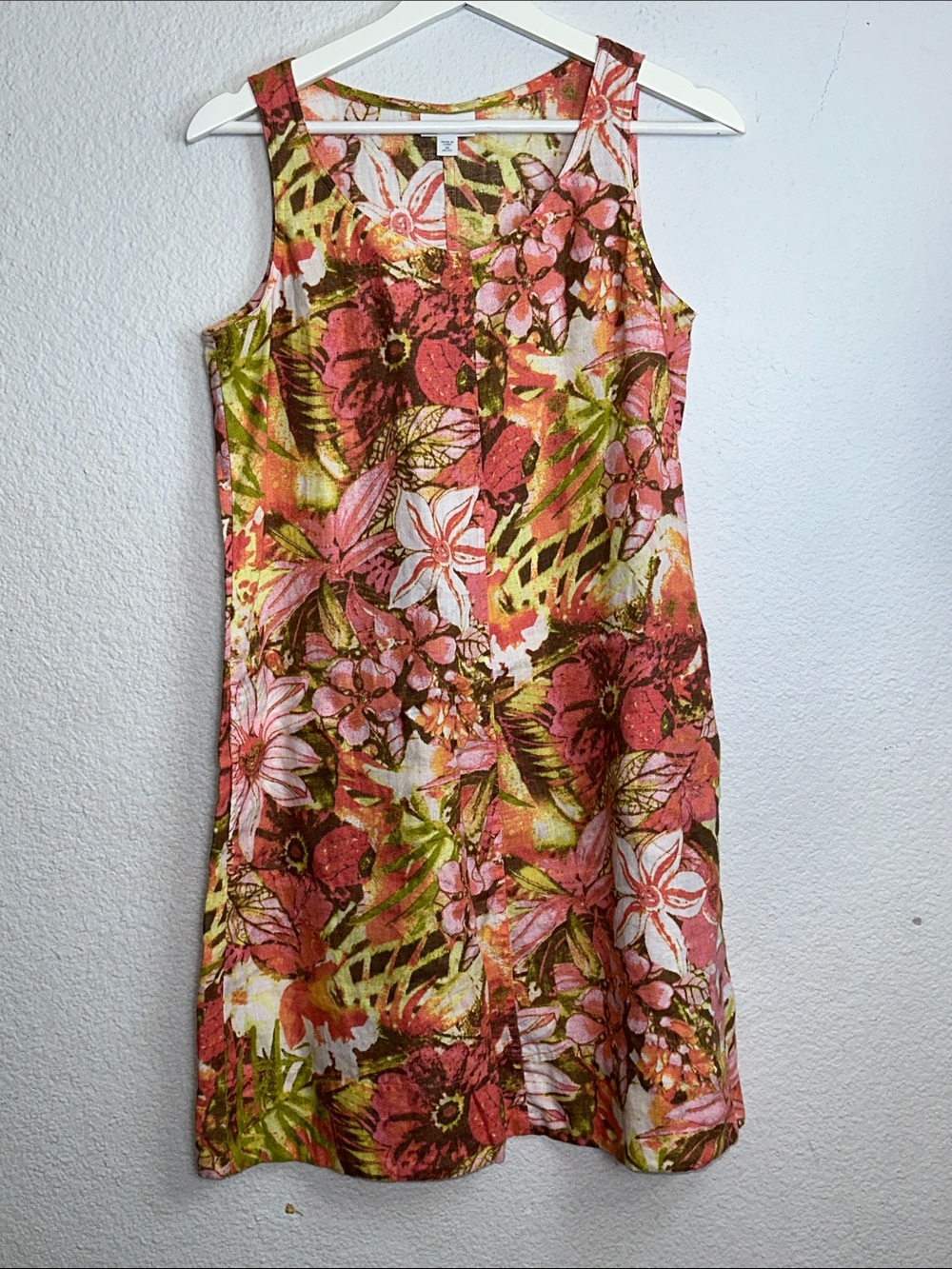 J. Jill Love Linen Shift Dress Women's XS Petite Pink Floral Sleeveless Coastal